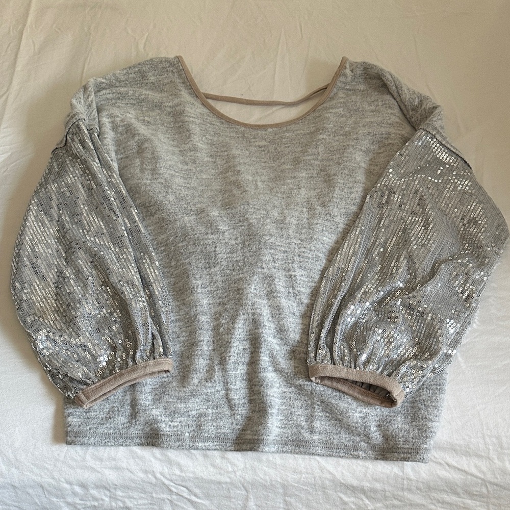 THML Gray Sweatshirt with Sequin Sleeves